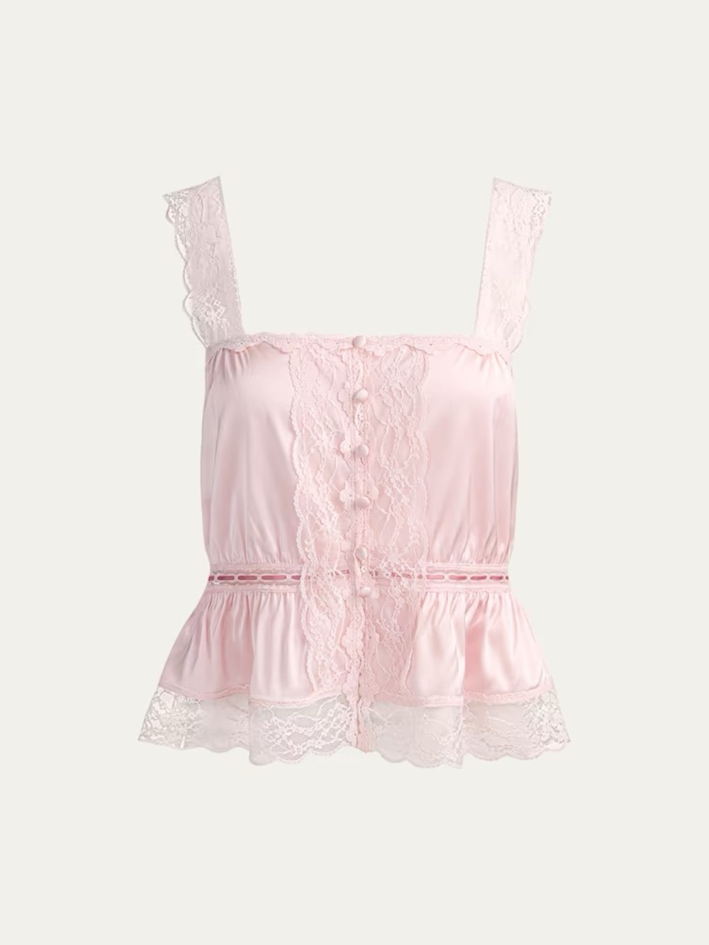 Alice + Olivia Annabeth Satin Lace Cropped Tank in English Rose